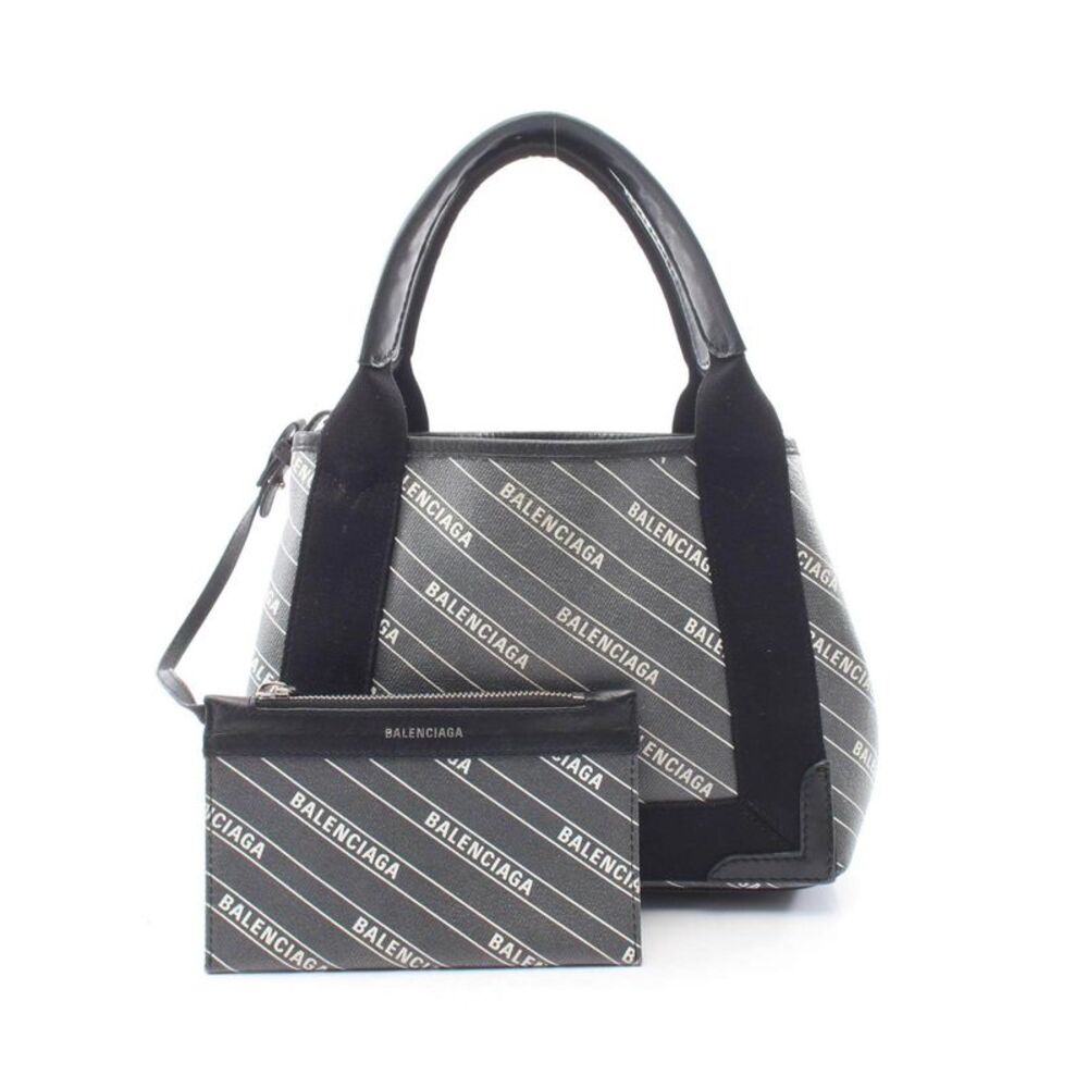 Balenciaga Navy Cabas PVC Coated Canvas Leather Handbag